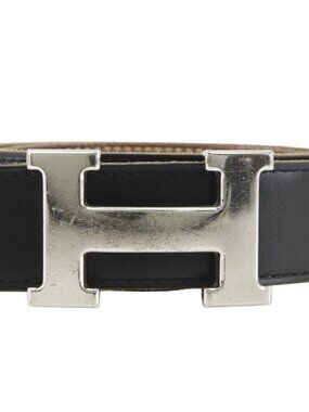 HERMES H belt 85 belt reversible Black / Brown Calfskin unisex